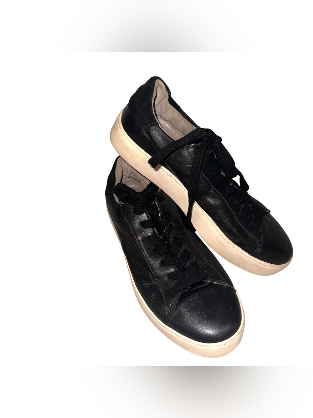 All Saints Size 7 Black Leather Shana Low-Top Lace Up Sneakers with Cream Sole